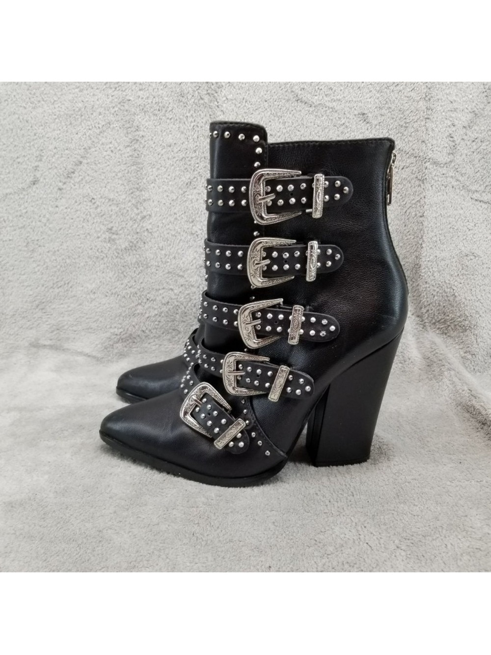 Steve Madden 6.5 Women's Comet Black Leather Buckle Ankle Boots